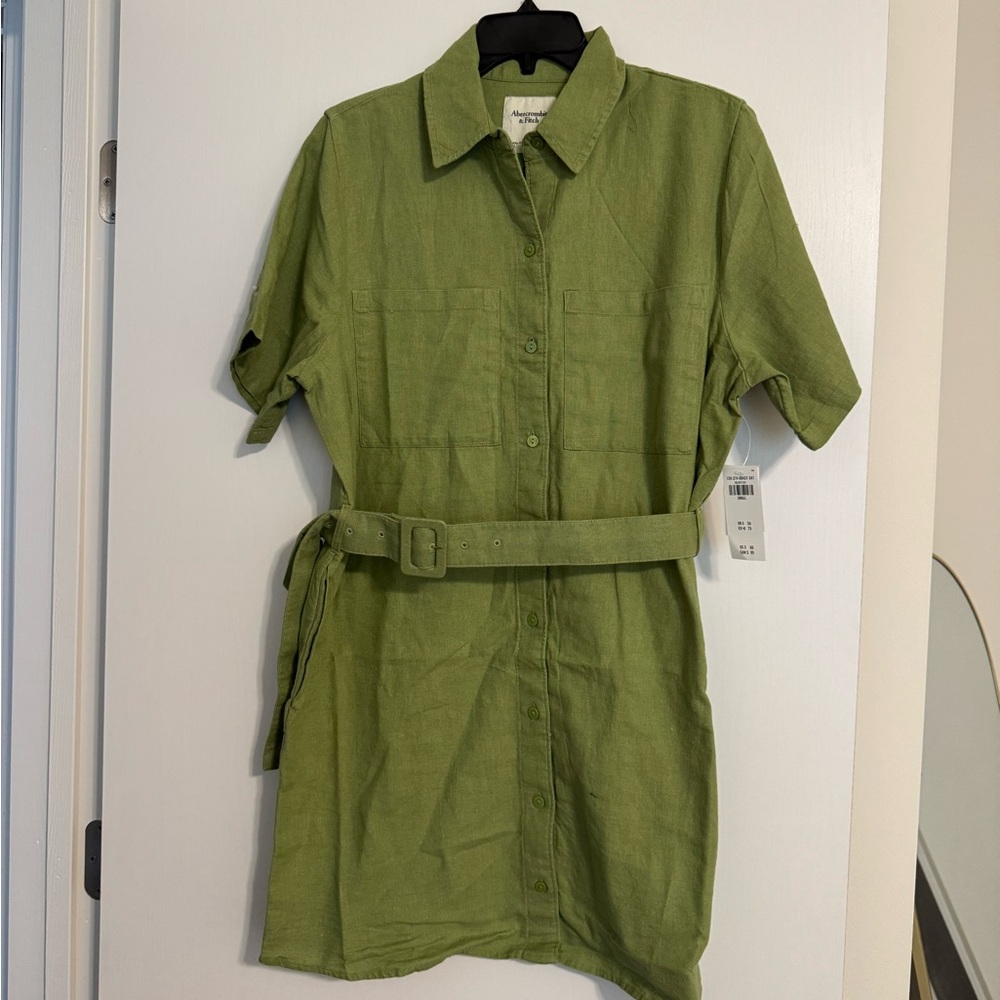 Abercrombie & Fitch Women’s Light Green Linen-Blend Dress